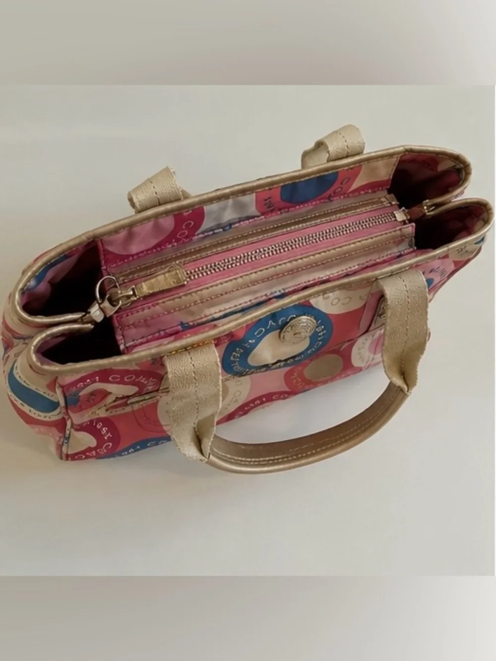 Coach Pink Blue Circle Print Tote Bag Y2K Est. 1941